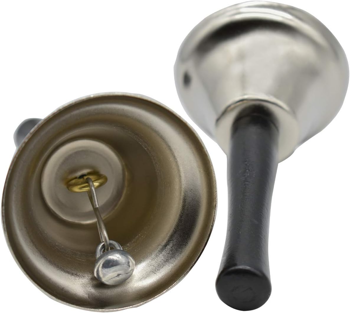 Maydahui 2PCS Dinner Hand Bell Silver Steel Loud Call Jingle Bells for Wedding Events Decoration Alarm Inside Classroom Food Line Jingles Ringing : Musical Instruments