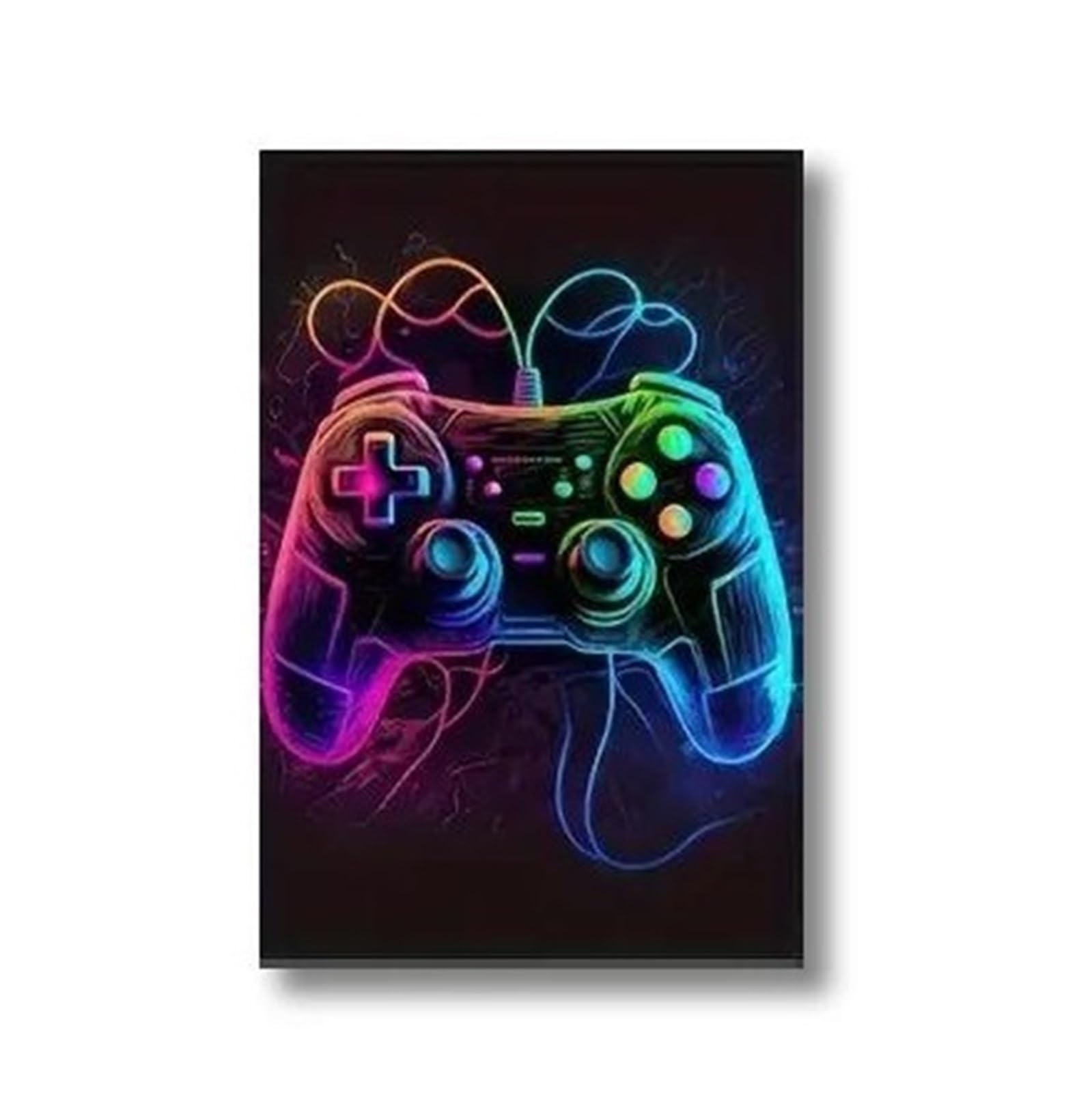 Impression sur toile haut de gamme de manette de jeu style graffiti néon 45x60cm