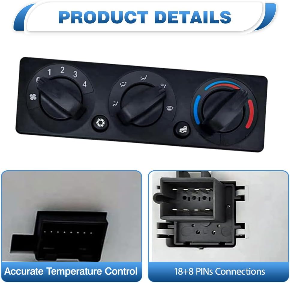 HVAC Control Switch Panel with Crowbar‌, AC Heater Climate Switch 18+8 Pins Air Conditioning Control Module Panel, Q216119, Q21-6119, Compatible with Peterbilt 337 348 389 Truck