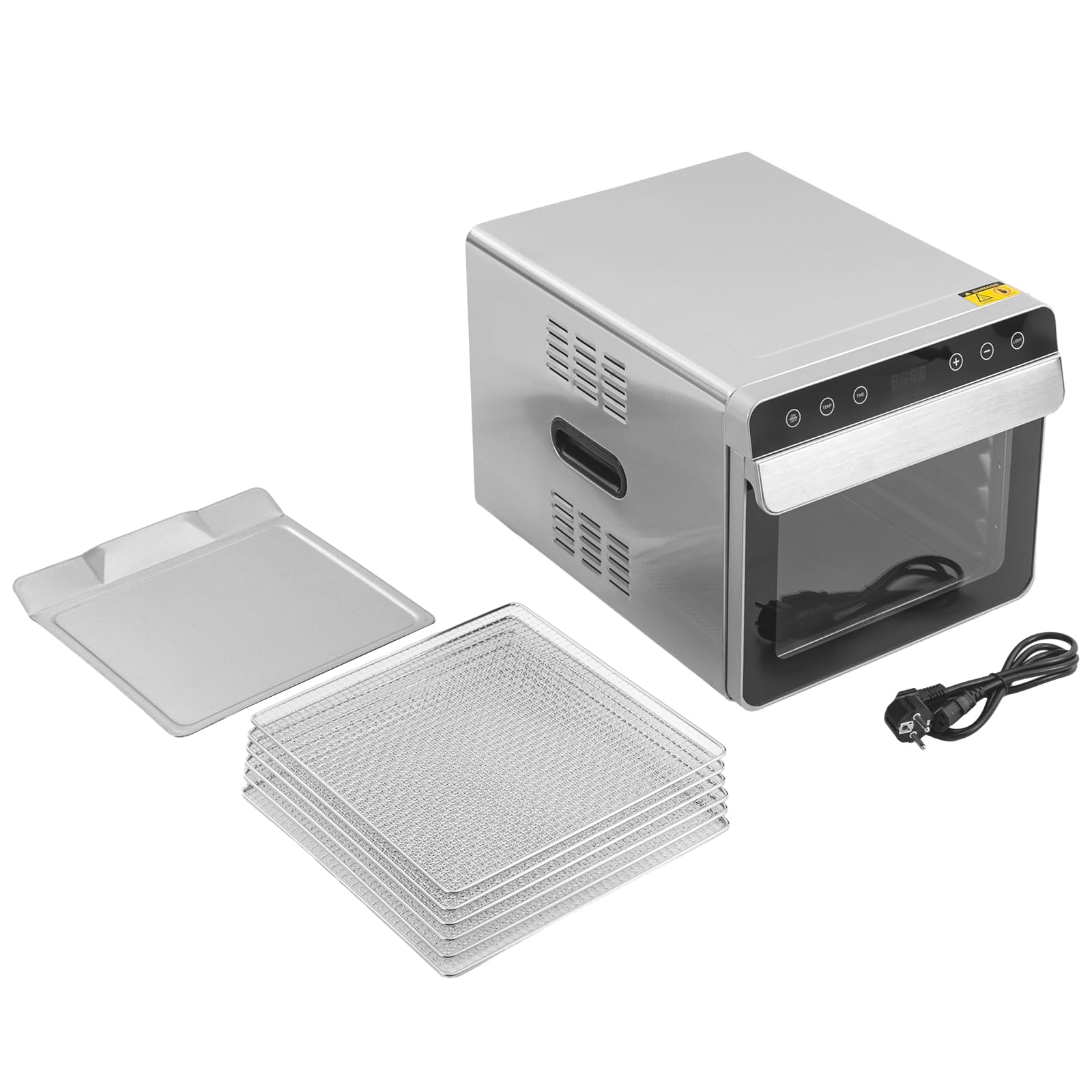 Suszarka ze stali nierdzewnej z timerem i 6 tacami LED, 700 W, 35-85°C, suszarka do owoców, do warzyw, mięsa, kwiatów
