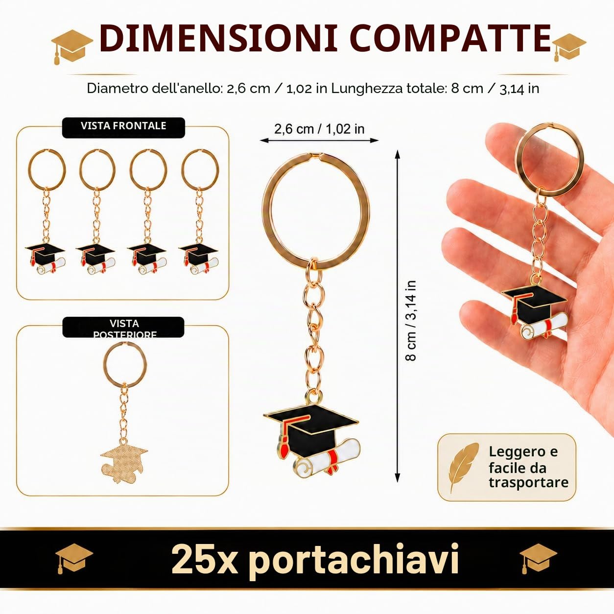 Operitacx 25 Pezzi Portachiavi Laurea Cappello Diploma Bomboniere Laurea Regalo Regali Di Per Studenti Con Anello Chiave Metallo Decorazione Per Infermieristica Bomboniere