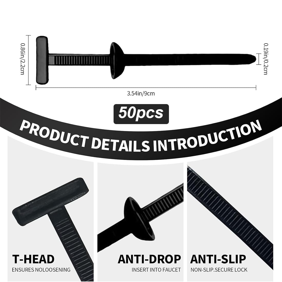 50 Pezzi Nylon Universal Cable Tie Buckle, Fascette, Fibbie per Fascette, Nylon-Fascette, Plastica-Fascette, Universali, Autobloccanti, Resistenti ai Raggi UV, Per Auto, Riparazioni Quotidiane