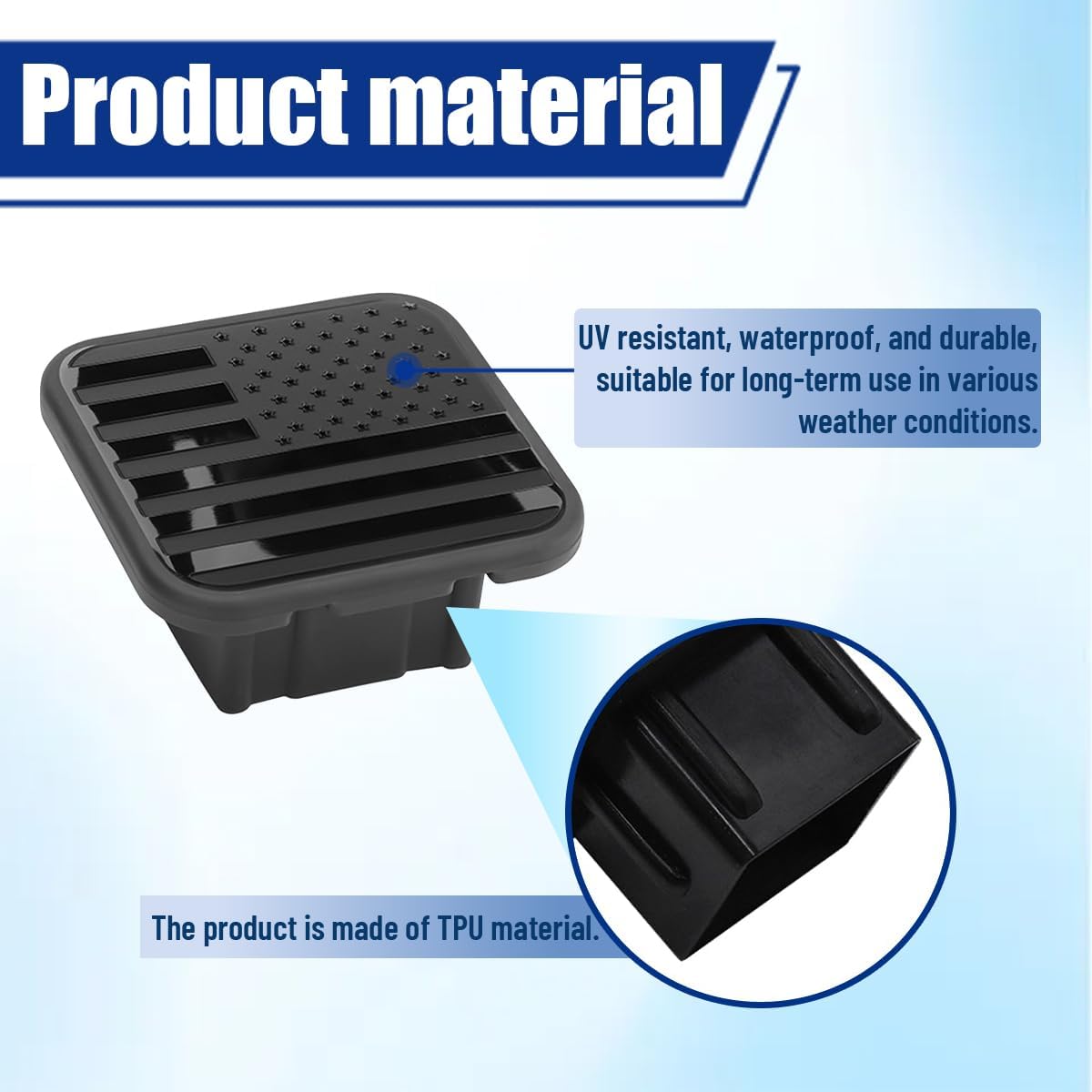 2 Inch Trailer Hitch Cover, American Flag Rubber Tow Hitch Cap Tube Plug for 2" Receiver, USA Flag Patriotic Trailer Hitching Cover Tube Plug Insert, Universal for Most Vehicles (Black)