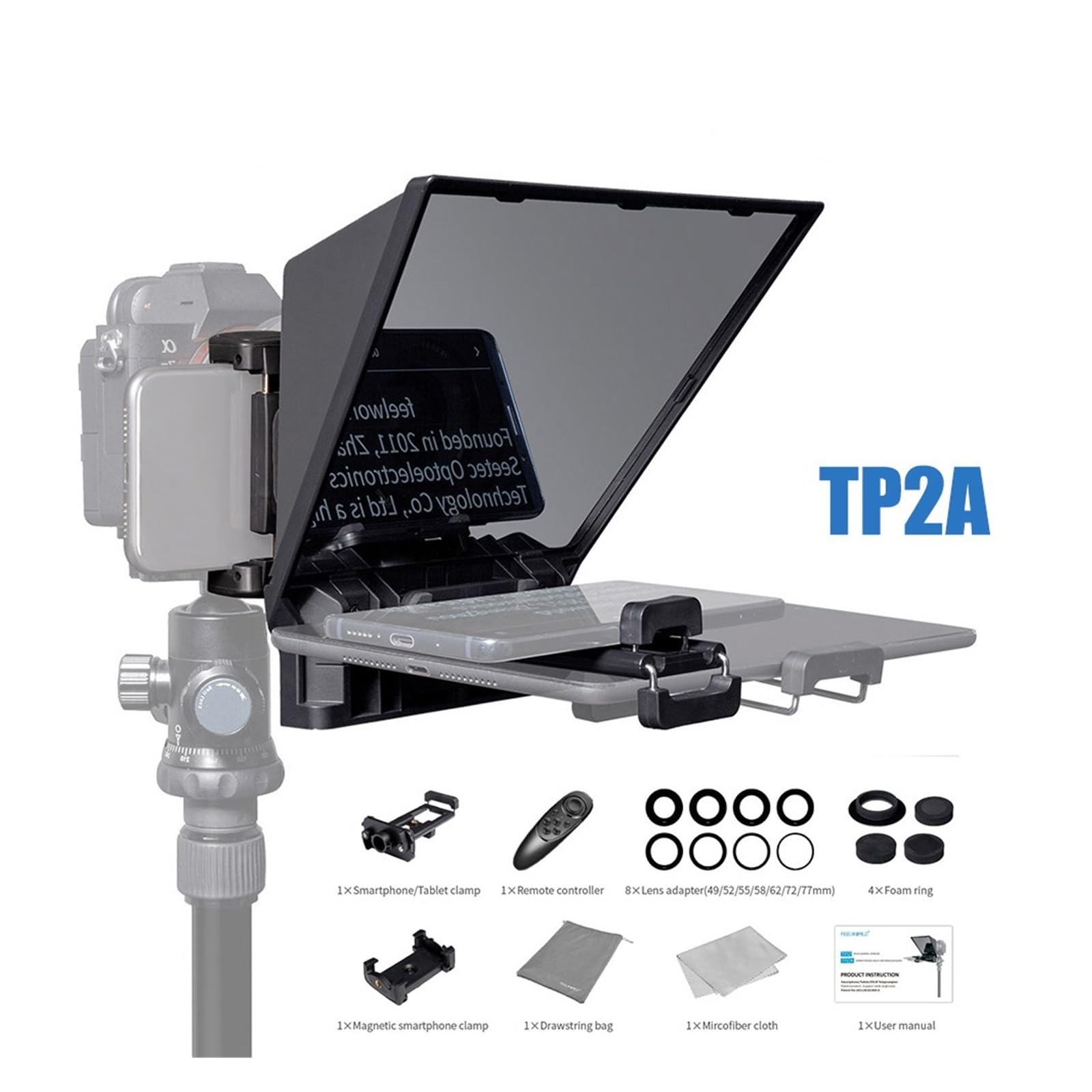 Teleprompter, Mini-Teleprompter 8 Zoll tragbar unterstützt unter 8 Zoll Smartphone-Tablet-Aufforderung Smartphone-Kamera, Online-Lehre Live-Streaming