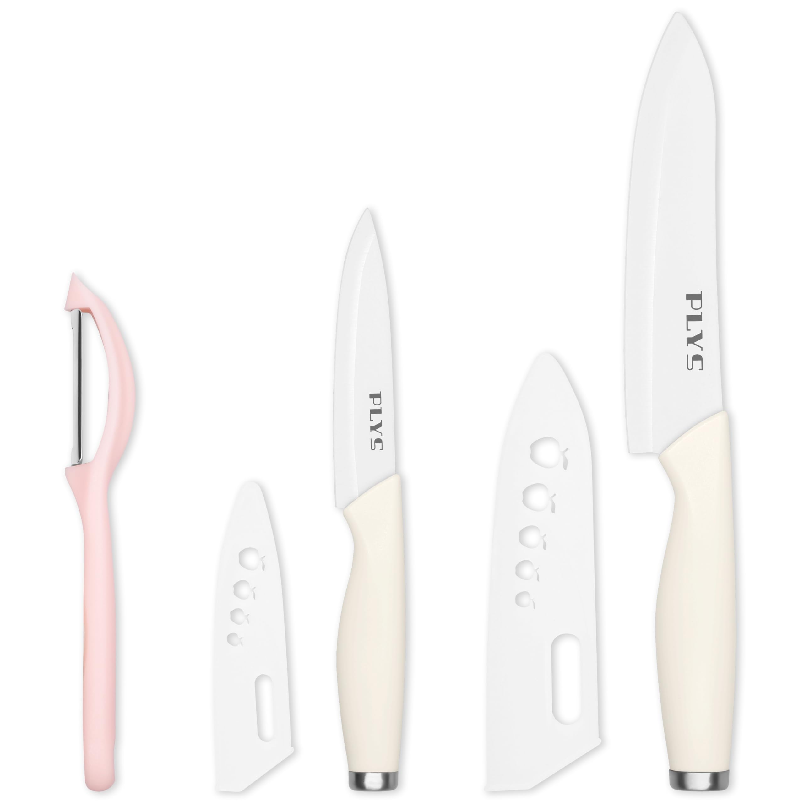 Plys Keramikmesser Set Keramik Messer Küche: Scharf 2er Pack Messerset 15.5cm Kochemesser, 10.7cm Obstmesser Geschenk für Mama (Weißem Griff)
