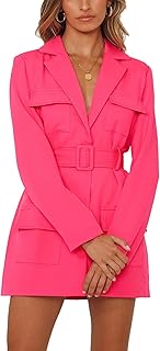 Giacca Donna Business Abito Sexy Donna Manica Lunga con Cintura Vestito Donna Autunno/Primavera Giacca Scollo a V Lavorato Party o Formale dall 'Ufficio Abito Vintage S-L