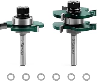 Knoweasy Professional Tongue and Groove Router Bit Set with 1/4 Inch Shank, 2-Piece T-Shape 3-Tooth Milling Cutters for 3/4 Inch Wood Stock, 1/2 Inch Cutting Depth Woodworking Tools for Cabinet Making