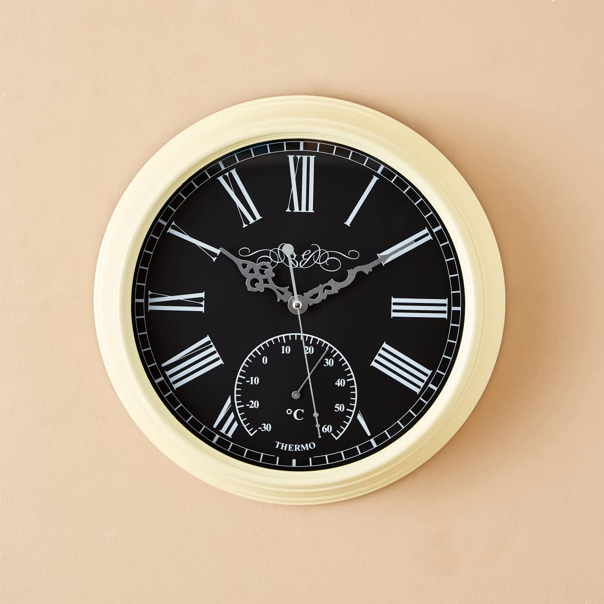 HOMEBOX Emma Plastic Wall Clock With Thermometer 33.4 X 6.7 Cm Black