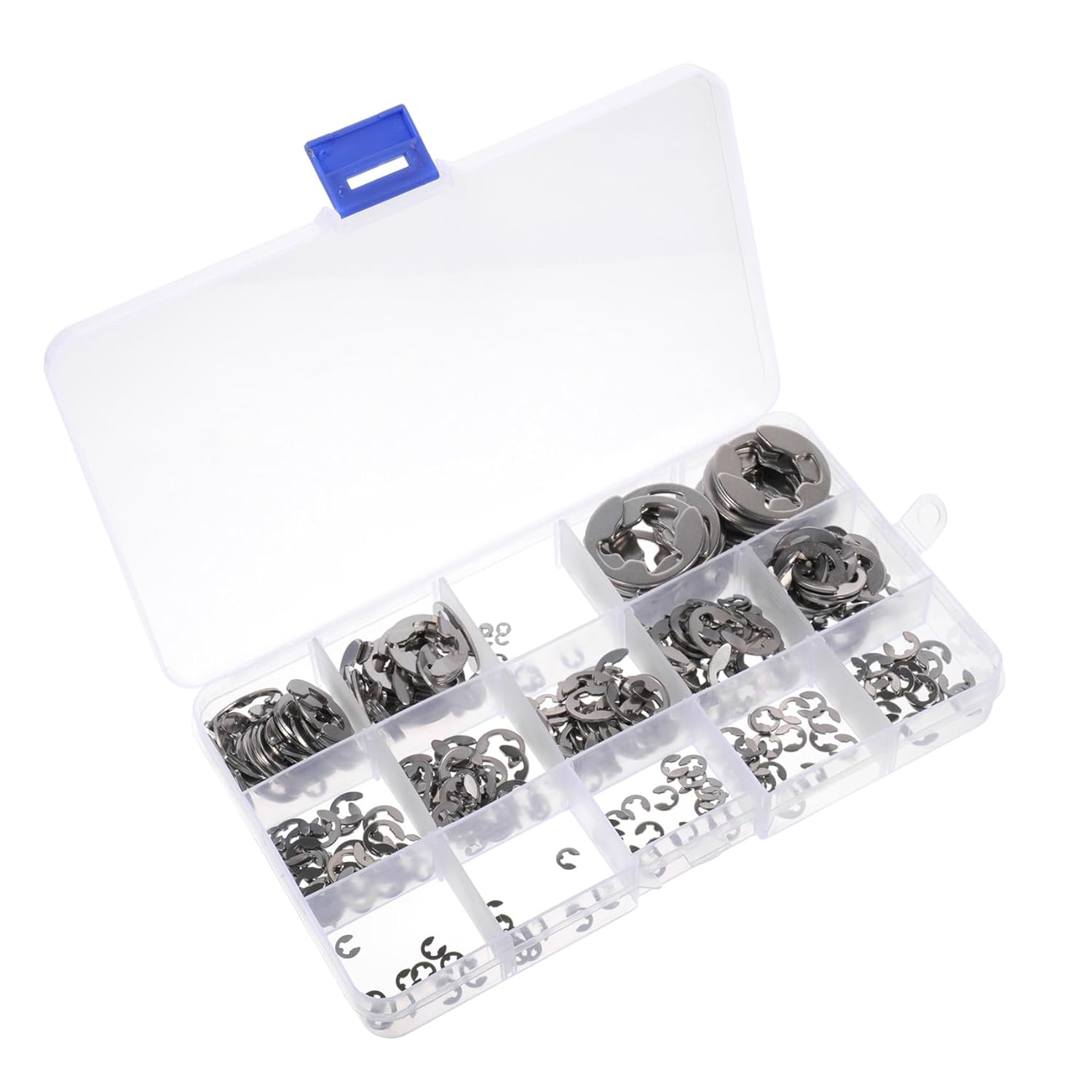 Zerodeko 380pcs Stainless Steel 304 Snap Ring Assortment M1.5- External Retaining Clamp Kit for Industrial Fastening and Mechanical Assembly