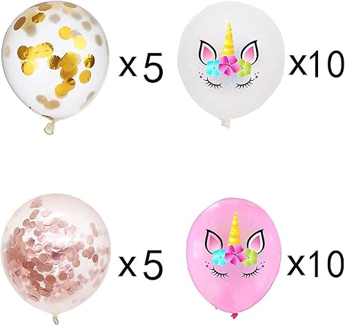 Miniatura 2 de Paquete de 40 globos de látex de unicornio para arco kit de columna, guirnaldas de helio, globos de confeti para fiesta de feliz cumpleaños, bodas,