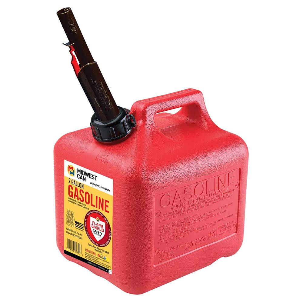 Midwest Can 2310 Safe-Flo Auto Shut Off 2 Gallon Gas Can – Durable Fuel Container with FlameShield Safety System & Quick-Flow Spout - Red - 6 Pack