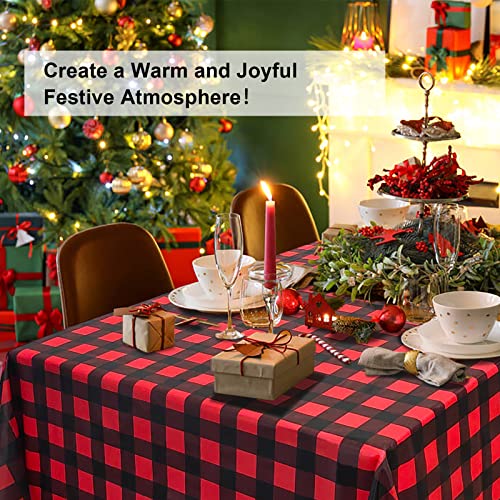 LIKAJON 6 Pack Red and Black Checkered Tablecloth, Red Christmas New Years Plastic Table Cloths for Parties Disposable, 54 x 108 inch Waterproof Gingham Camping Tablecloth for Birthday Party Picnic by LIKAJON - Image 5