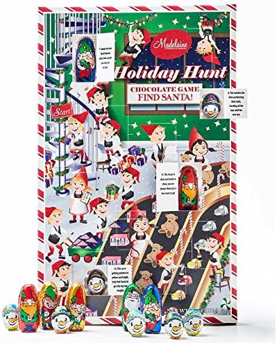 Madelaine Chocolates, Find Santa Holiday Hunt Game Features 16 Assorted Solid Milk Chocolate Character Treats Tucked Into Each Hiding Space