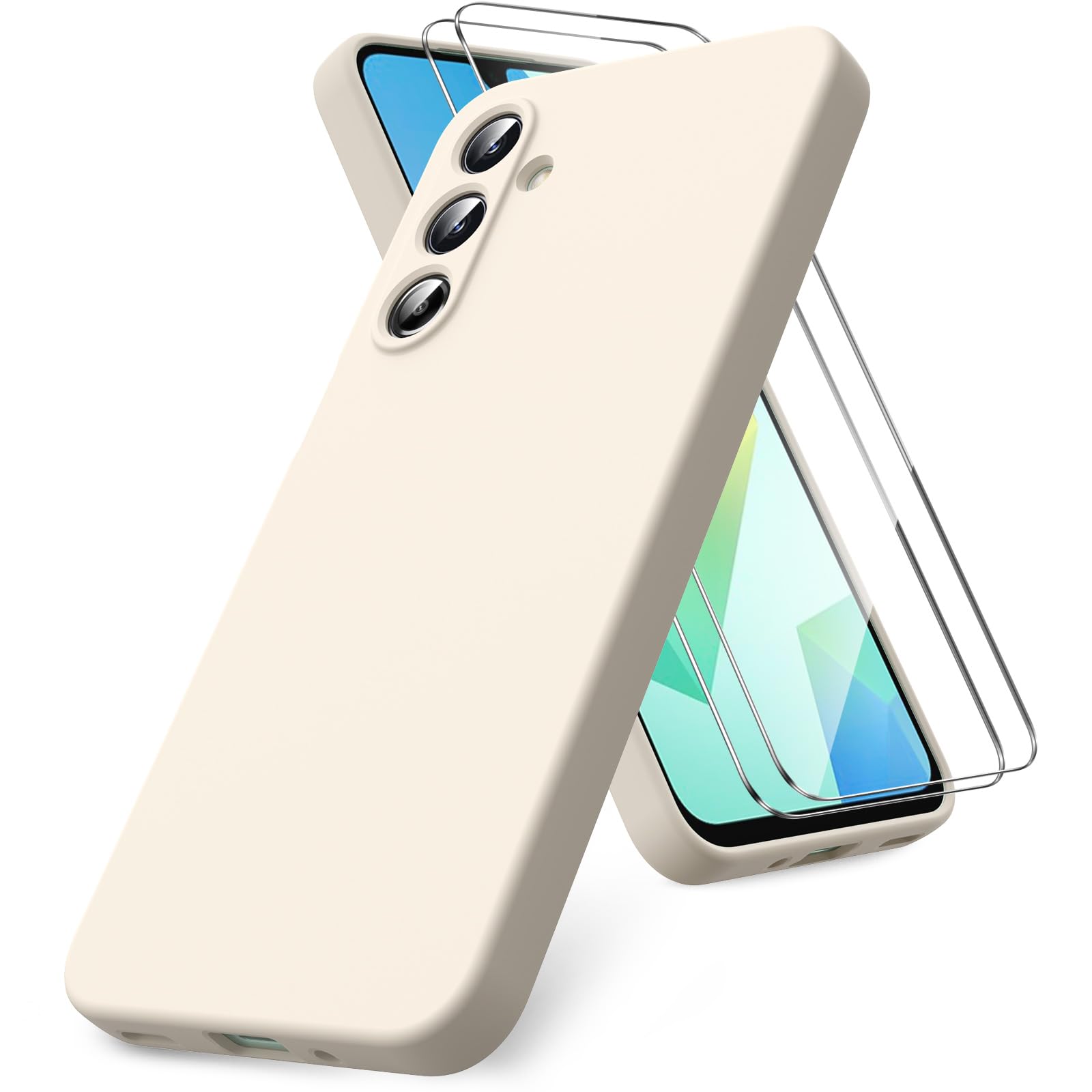 Vansdon Handyhülle kompatibel mit Samsung Galaxy A37 5G Hülle, 2 Stück Panzer Schutz Glas, weiche TPU Flüssigsilikonhülle, stoßfestem Gummi Silikongel Fall-Taupe