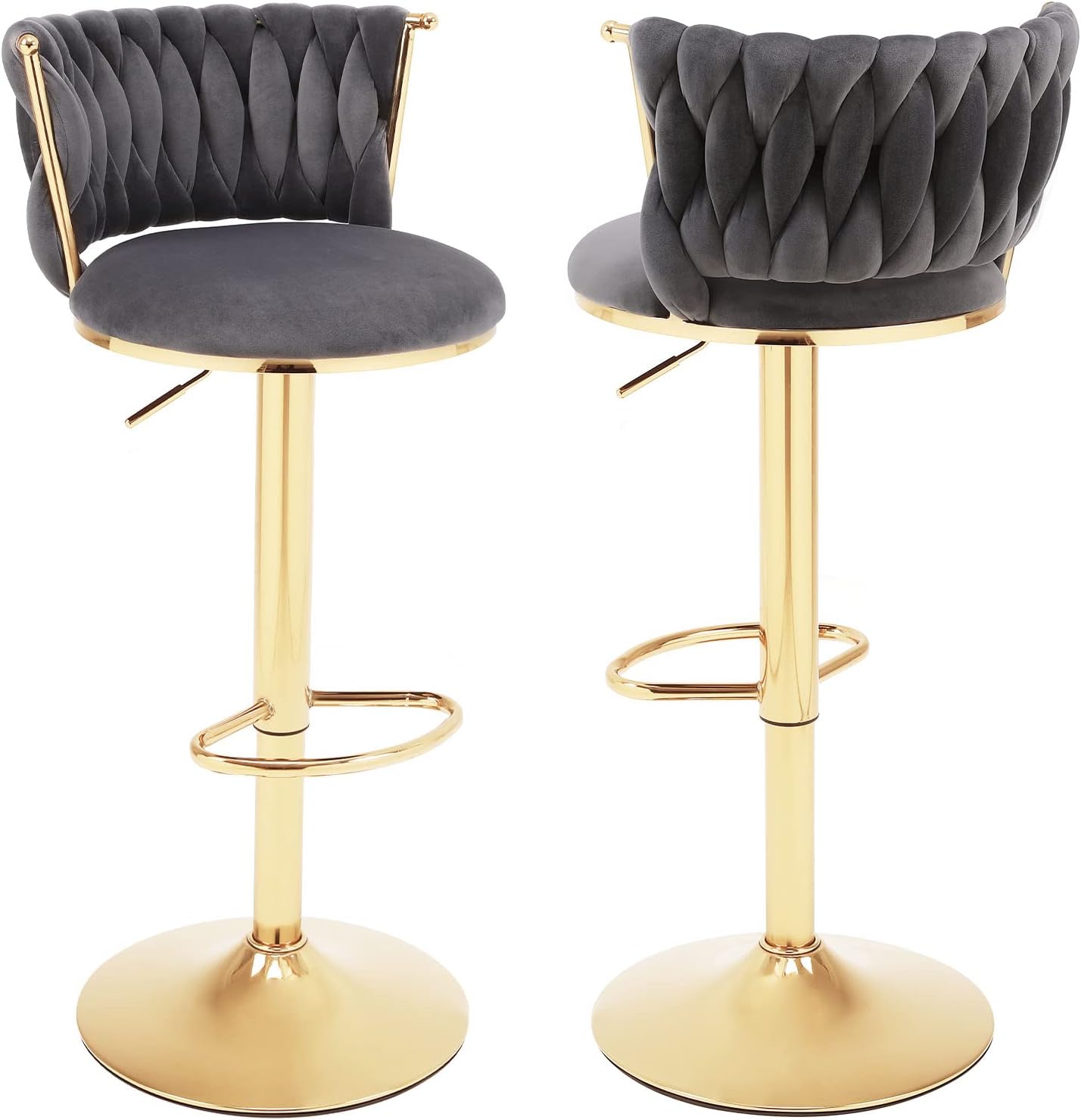 HANLIVES Velvet Bar Stools Set of 2,360° Woven Modern Gold