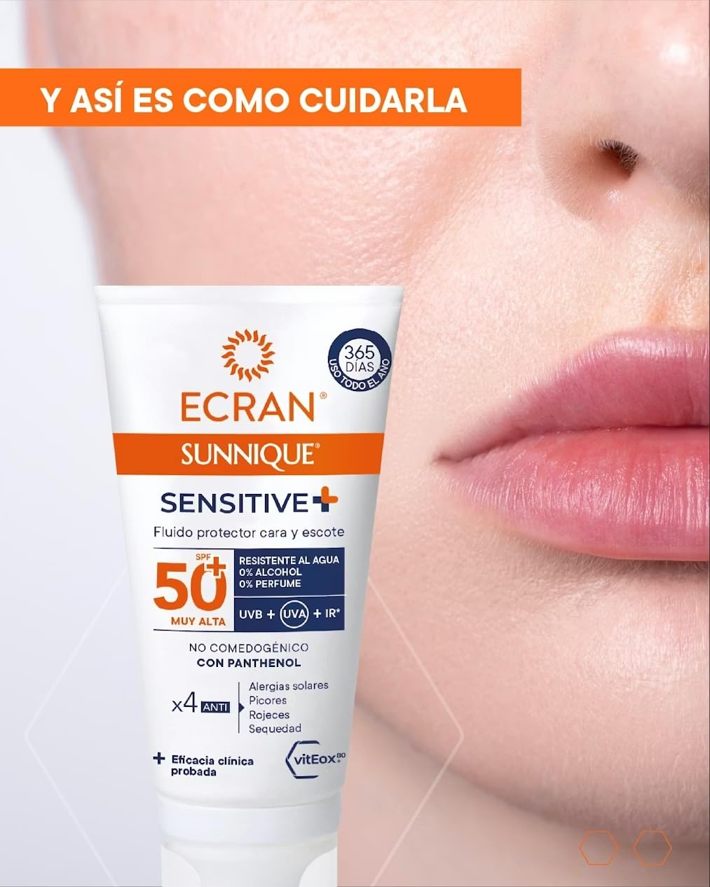 ECRAN Sunnique Sun Cream Sunnique Sensitive+ Fluido Protector SPF 50plus Crème solaire spécialement conçue pour le visage avec SPF 50plus 50 ml