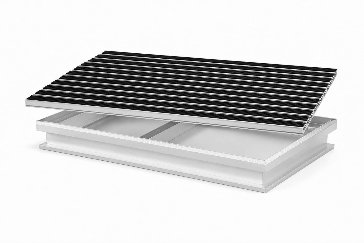 Aluminium-Fußmatte mit Ablaufwanne – 100x50 cm, 22 mm Profilhöhe & 80 mm Gesamteinbautiefe, Rutschhemmende Gummieinsätze, Schwarz, Rechteckig