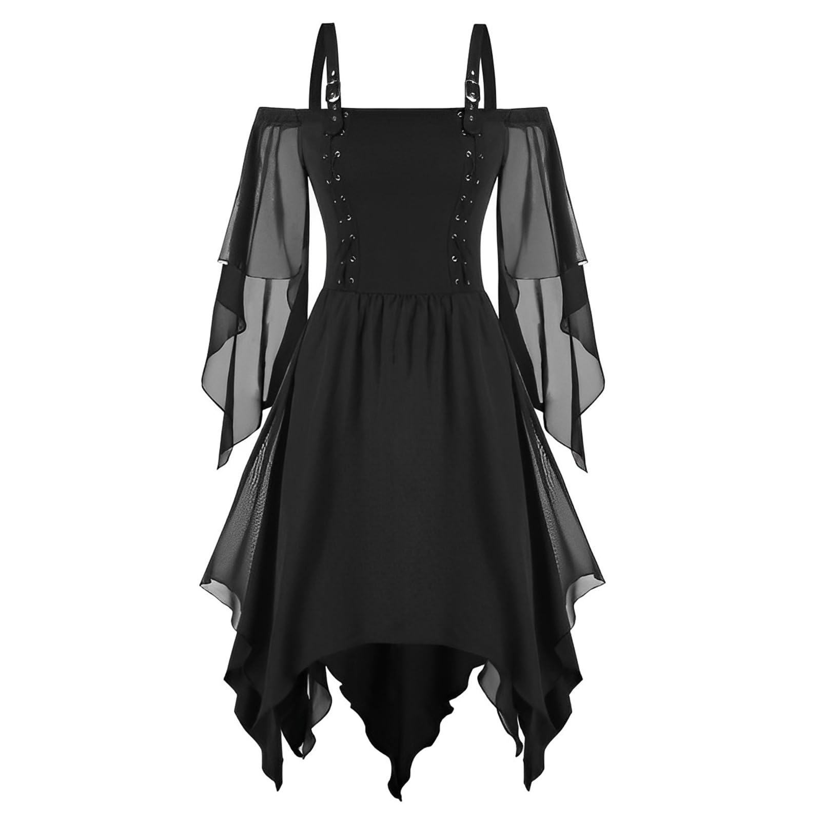 2026 Vestido de cóctel para mujer, estilo gótico, vestido midi con corsé, mangas largas, dobladillo irregular, manga corta, vestido de fiesta de gasa, de talla grande, moda y elegante
