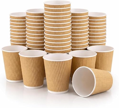 Image of EcoWise 16oz Ripple Wall Disposable Coffee Cups – 25 Pack | Brown Kraft Hot Beverage Cups | Leak-Resistant, Eco-Friendly Takeaway Paper Cups for Coffee, Tea, Hot Chocolate, Cafés, Offices & Catering