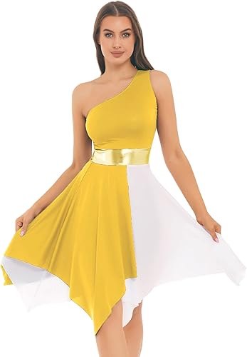 Miniatura 6 de easyforever Vestido de baile sin mangas con bloques de color para mujer, vestido de baile de alabanza litúrgica, vestido de bata de adoración
