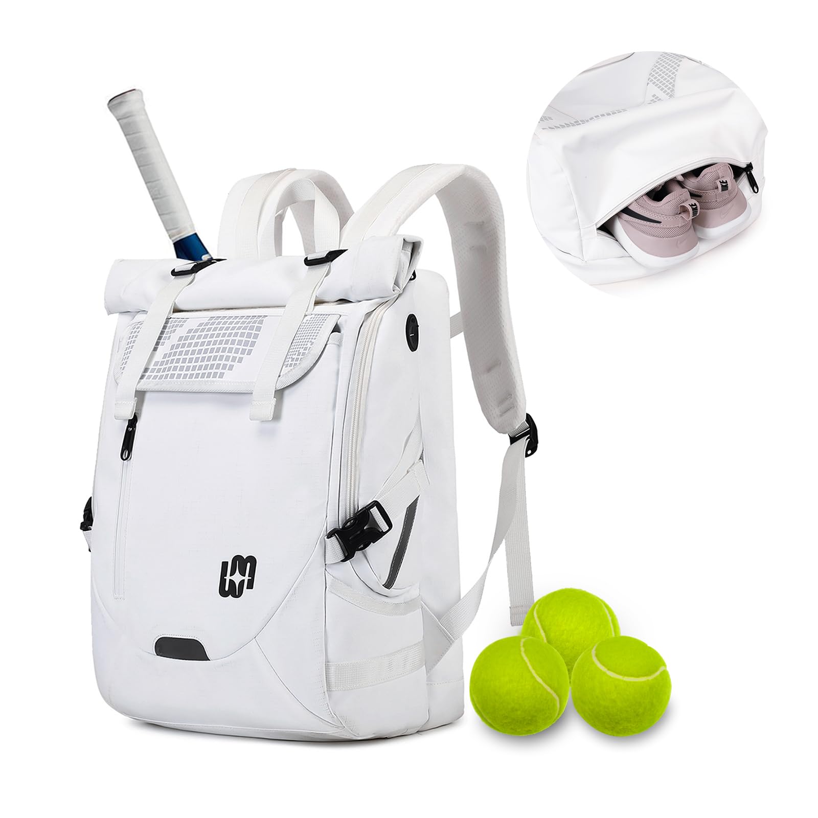 Tennis Bag Tennis Backpack Holds 2 Rackets, Professional Tennis Bags for Women Men, Tennis Backpack with Shoe Compartment Hold Pickleball Paddles, Badminton Racquet, Balls and Other Accessories