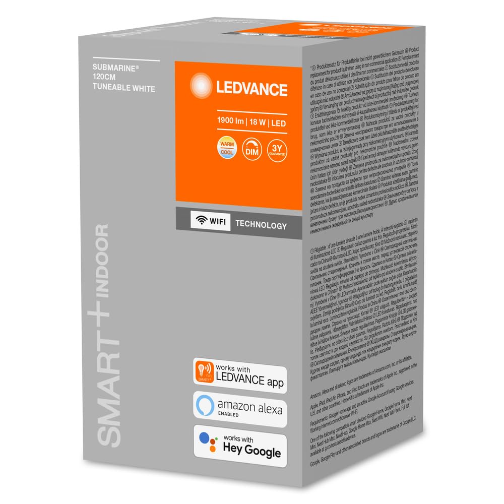 LEDVANCE Apparecchio di illuminazione: per soffitto, SMART+ DAMP PROOF SUBMARINE / 18W, 220…240V, ampiezza fascio luminoso: 140, Tunable White, 2700…6500K, materiale del corpo: plastic, IP65