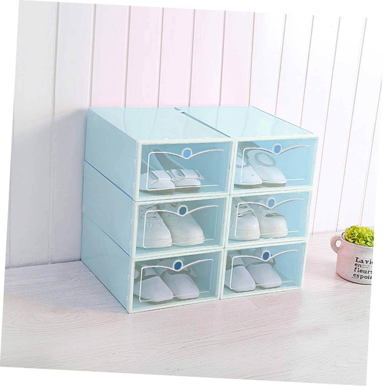 6PCS 6pcs Thickened Transparent Shoe Storage Boxes Plastic Shoe Containers Large Navy Space-saving Organizer for Closet Entryway and Under Bed Storage