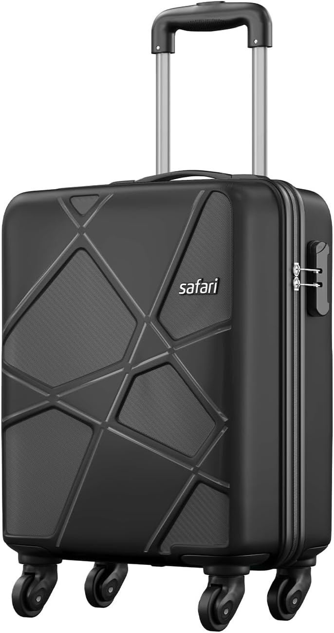 Safari Cabin Polypropylene (Pp) Pentagon Hardside Small Size Luggage Suitcase 4 Spinner Wheels Trolley Bags for Travel Black Color 55 Cm