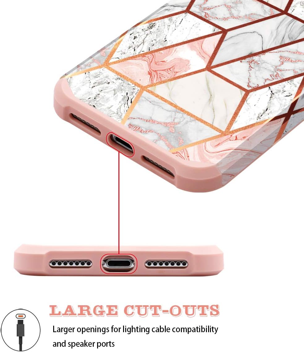 Fingic iPhone 11 Case, iPhone XI Case, Rose Gold Marble Design Shiny Glitter Bumper Hybrid Hard PC Soft Rubber Anti-Scratch Shockproof Protective Case for iPhone 11 6.1 inch (2019)
