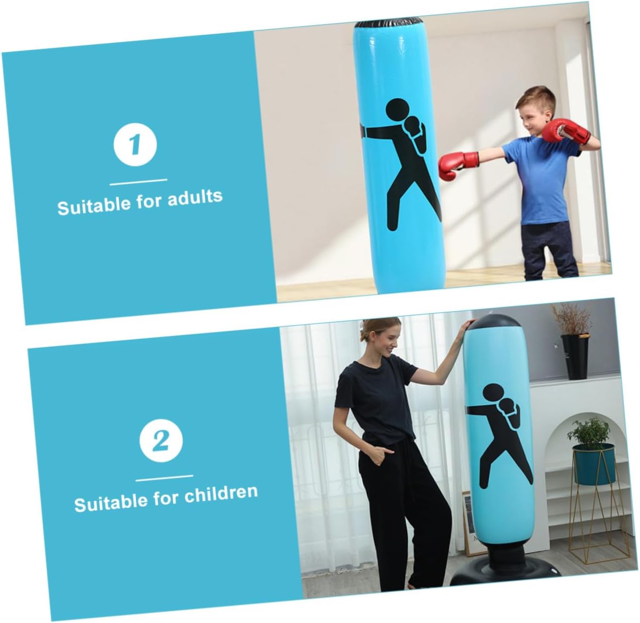 Inflatable Boxing Punch Bag for Adults, Thickened Tumbler Design, Stable Training Fitness Bag for Home Kickboxing and MMA Practice, Blue