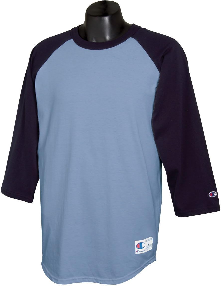 Champion Men's Raglan Baseball T-Shirt Small Light Blue/Navy