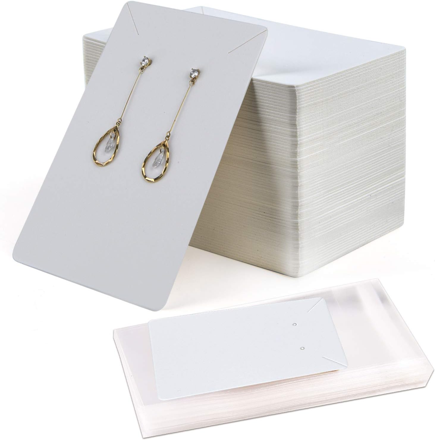 Coopay 120 Pieces Earring Necklace Display Cards Jewelry Holder Cards Paper Tags with 120 Self-Sealing Bags for Ear Studs Pendants Necklaces Jewelry Display, White Color, 3.5 x 2.4 Inches