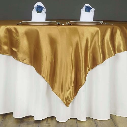 Miniatura 3 de Efavormart - Paquete de 5 manteles cuadrados de satén de 60 pulgadas para decoración de mesa de bodas, catering, fiestas, manteles cuadrados dorados