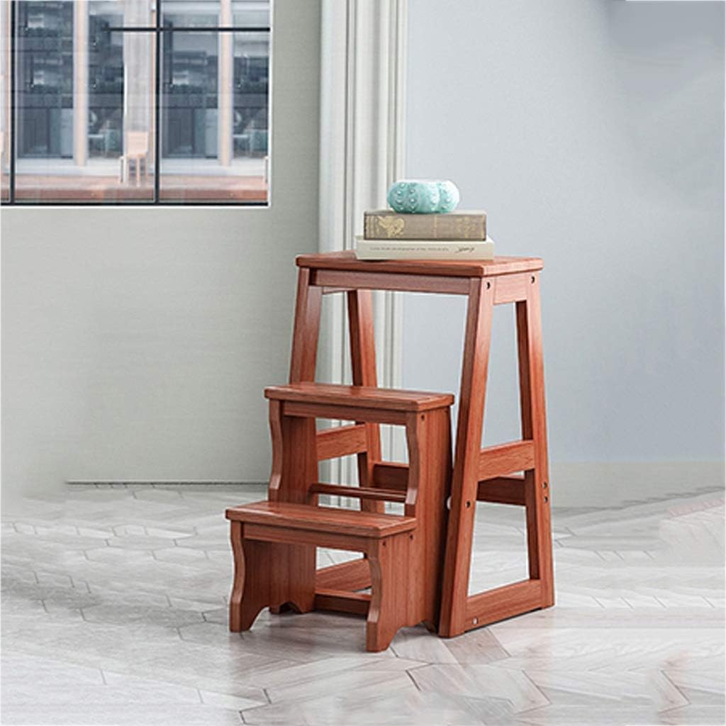 3 Steps Stairs Chair High Pedal Stool Multifunction Solid Wood Ascending Ladder Tread Safety Storage Shelf Home Garden Tool,Load Bearing 100kg