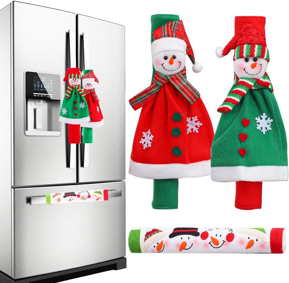 ENTHUR Refrigerator Door Handle Covers,Cute Snowman Kitchen Appliance Handle Covers Idea for Christmas Decoration -Set of 3