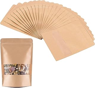 Sponsored Ad โ Kraft Zipper Pouch Bags, 50pcs Reusable Stand Up Ziplock Bags with Window Waterproof Oil-proof Food Packaging Storage Pouches for Nuts Coffee Beans Tea Candy Snack Favors Spices, 5.52*7.87inch