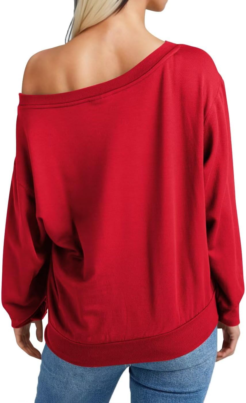 BONITEE Women Casual Long Sleeve Tops Cute One Shoulder Sweatshirts 2026 Spring Sexy Off the Shoulder Shirts Pullover Hoodies - Image 2