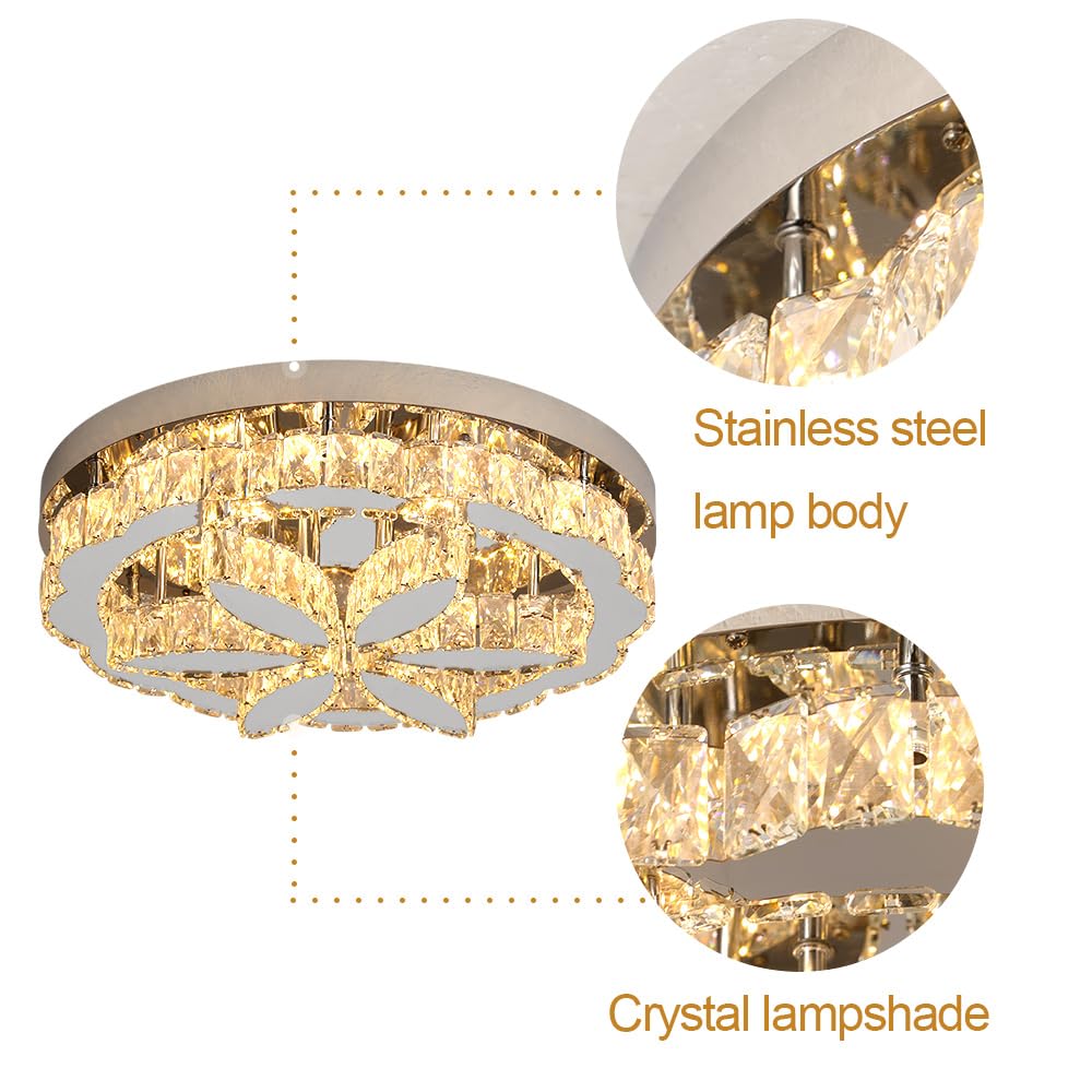 GreeLustr Moderne Kristall Kronleuchter Mit Fernbedienung für Wohnzimmer, Dimmbar Deckenleuchte Kristalle mit Elegantem Design für Schlafzimmer Flur Küche, Silber Deckenlampe Kristall für Decke (50cm)