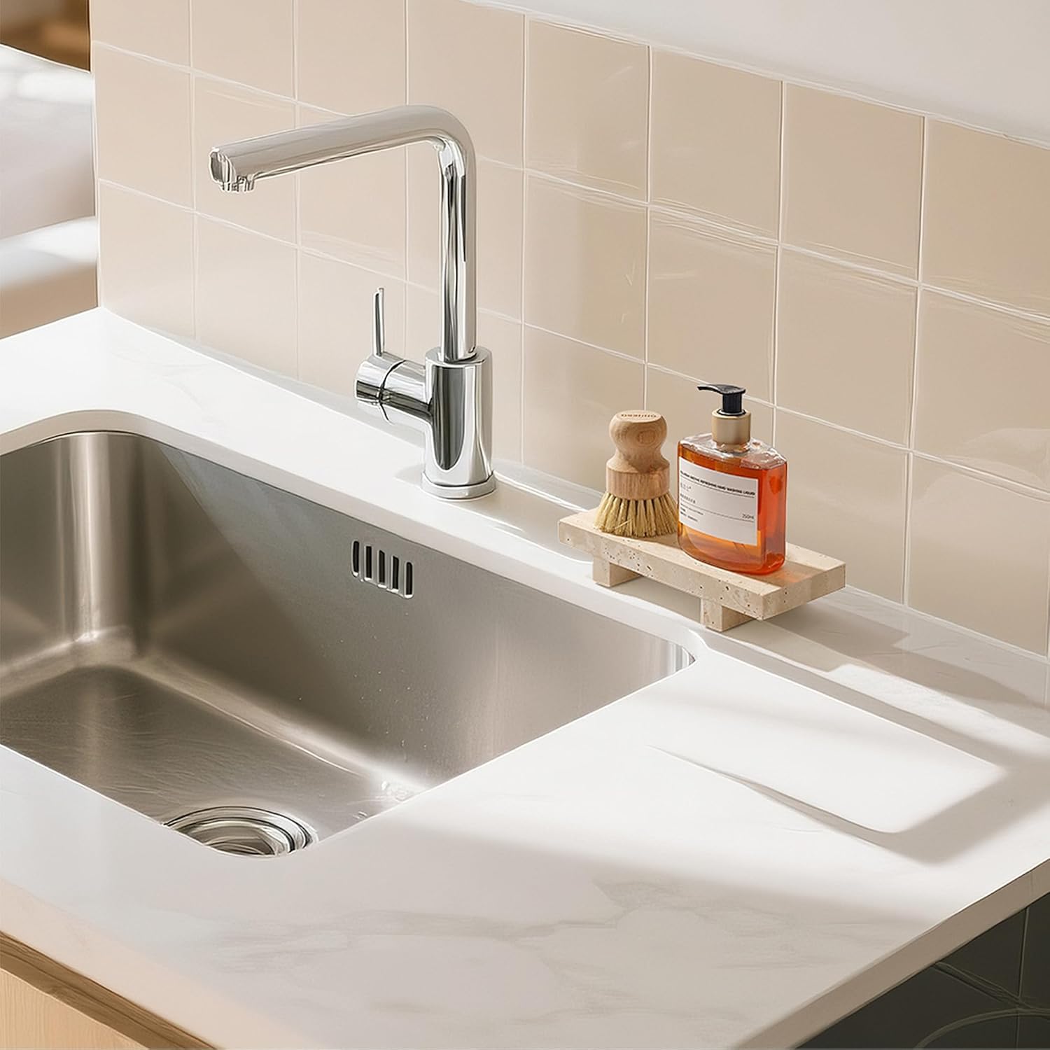 Travertin-Seifenschale für Badezimmer, Arbeitsplatte, 21,8 x 8,9 cm, wasserdicht, Stein-Seifenschale, Marmor-Ständer für Waschbecken, Waschtisch, Theke, luxuriöses dekoratives Tablett