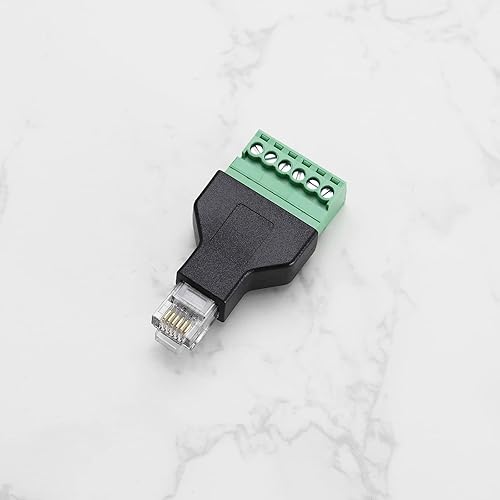 Miniatura 5 de 2 unids RJ12 adaptador de audio conector Ethernet RJ12 6P6C macho a 6 pines tornillo terminales adaptador conector hogar accesorios de audio
