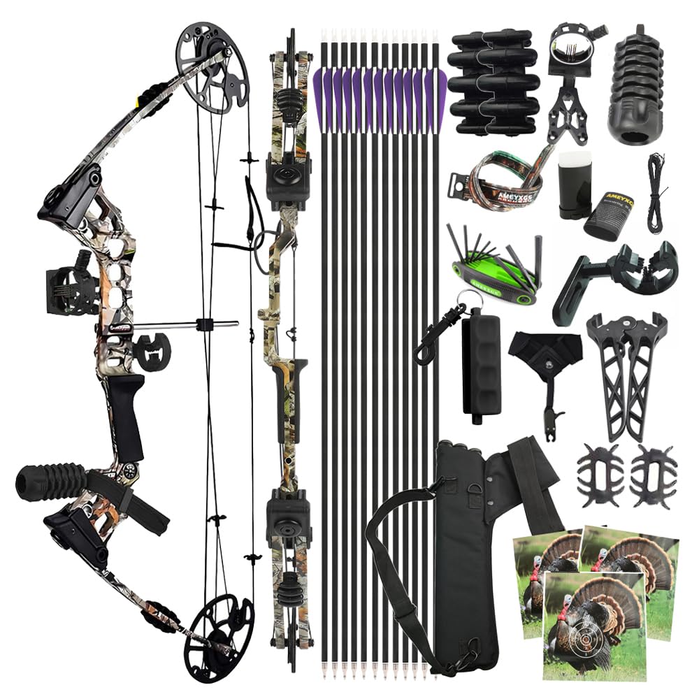 Set arco compound Archery 20-70 LBS pronto all'uso (RTH) - Lunghezza di trazione 24“-30”, 320 FPS per la caccia e il tiro al bersaglio con tutti gli accessori