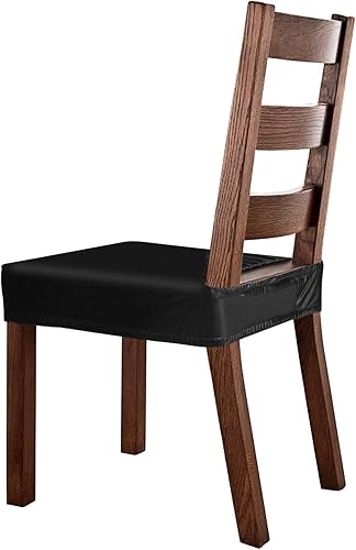 Miniatura 7 de Fuloon Juego de 6 fundas para sillas de comedor, de piel sintética sólida, impermeable y resistente al aceite, funda elástica para sillas de comedor