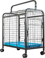Gaiola De Transporte Animais Portátil Pets Leva Pet Com Rodinhas Qualidade Segurança - Preto com Azul