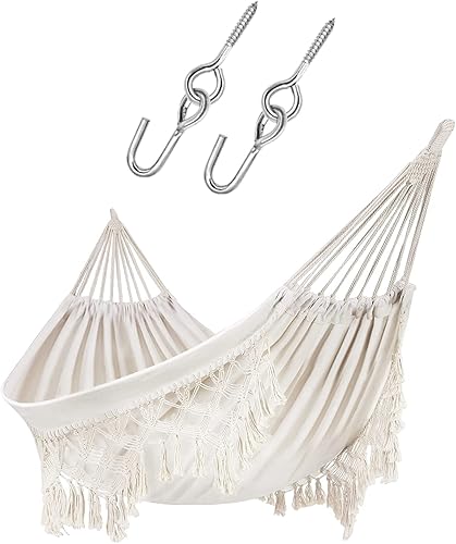Hamaca portátil con borla y ganchos para hamaca, hamaca interior con flecos de macramé para 2 personas, hamacas dobles bohemias con borlas, columpio