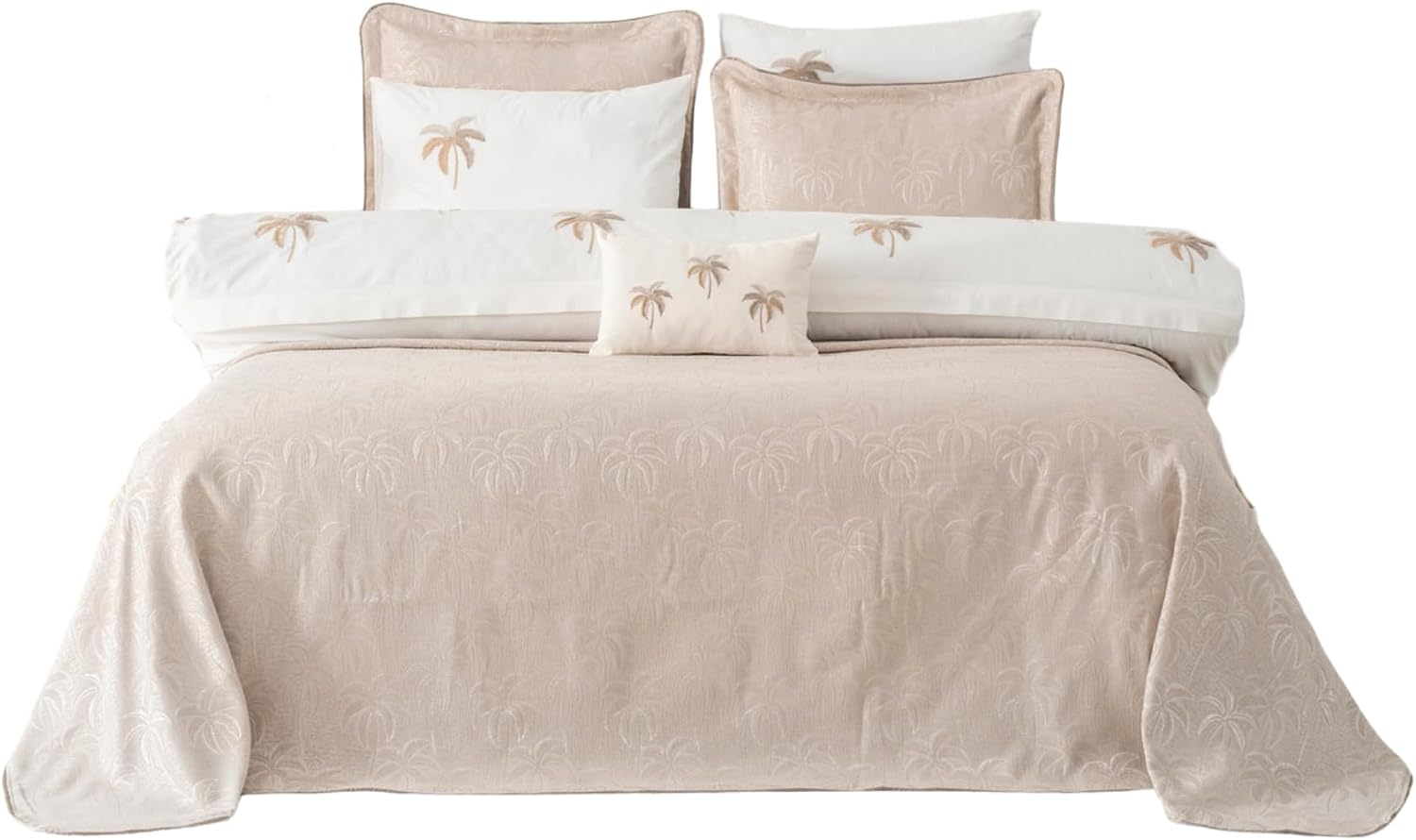 8-Piece Bedding Set with Pique Bedspread, Duvet Cover, Flat Sheet, Pillowcases & Decorative Cushion | Oversized Cotton Bedding Set for Bedroom & Daily Use