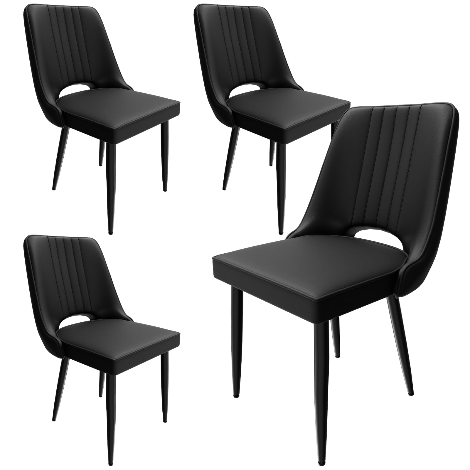 Sillas de Comedor Pack 4, Sillas de Cocina Imitacion Piel con Respaldo Alto, Cadeiras Sala Jantar Modernas con Patas de Metal, Sillas Nordicas Tapizadas Aptas para Salon Cocina (Negro)