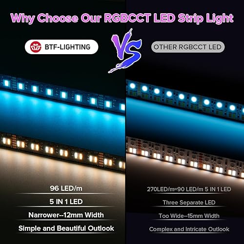 Miniatura 4 de BTF-LIGHTING RGBCCT 5 colores en 1 LED 5050SMD RGBWW RGB+Temperatura de color regulable ajustable 2700K-6500K 16.4FT 96LEDm 480LEDs Cinta LED