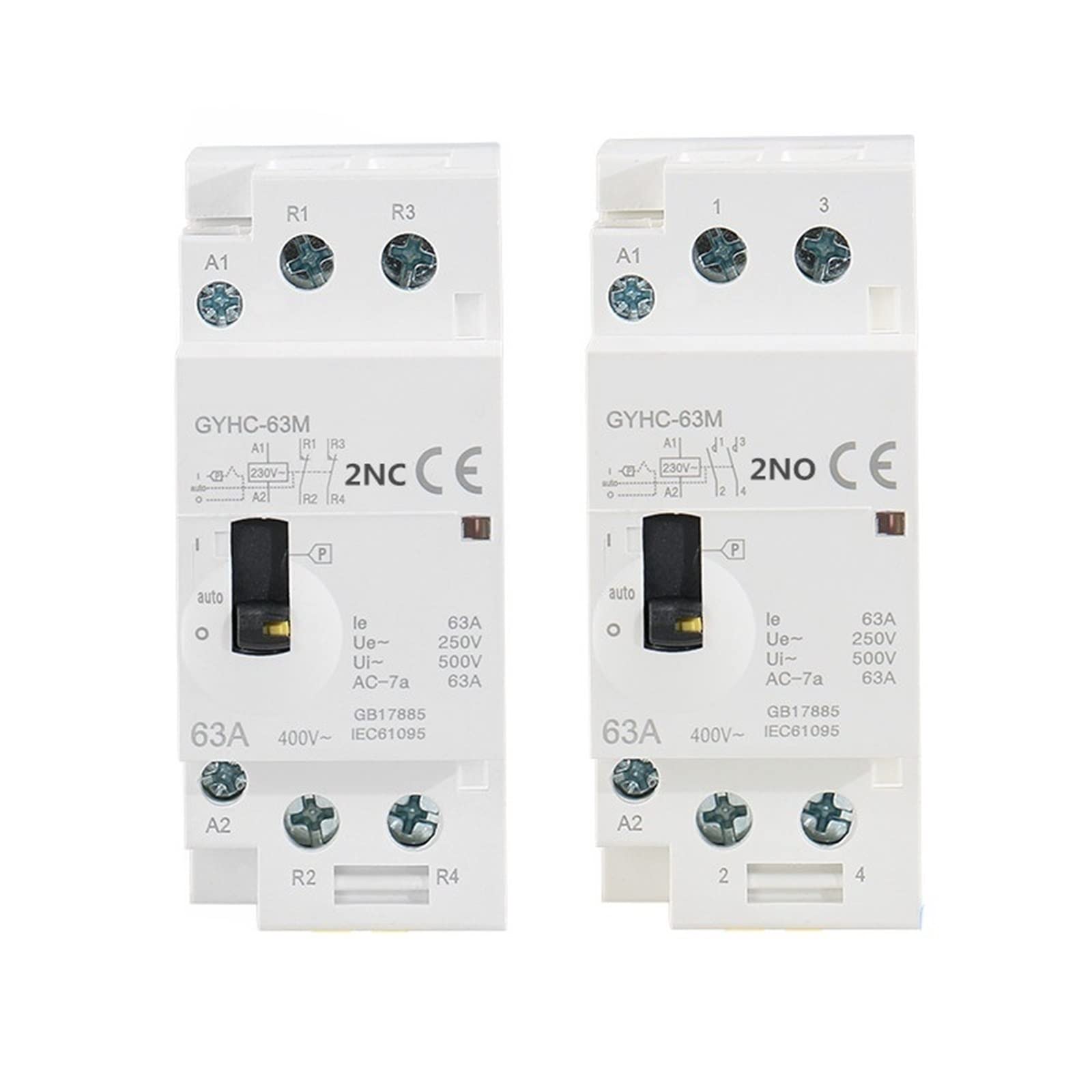HUUOQIWY 2P 40A 63A 2NO Or 2NC Manual Household Modular Rail AC Contactor AC220V 230V Manual Control 1Pcs(2P 40A 2N0 220V)
