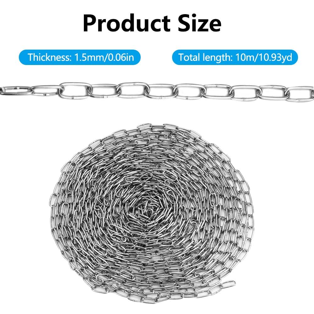 Jinsion 304 Stainless Steel Chain, 1.5MM Thick Hanging Chains Link Sold by The Metre - Image 2