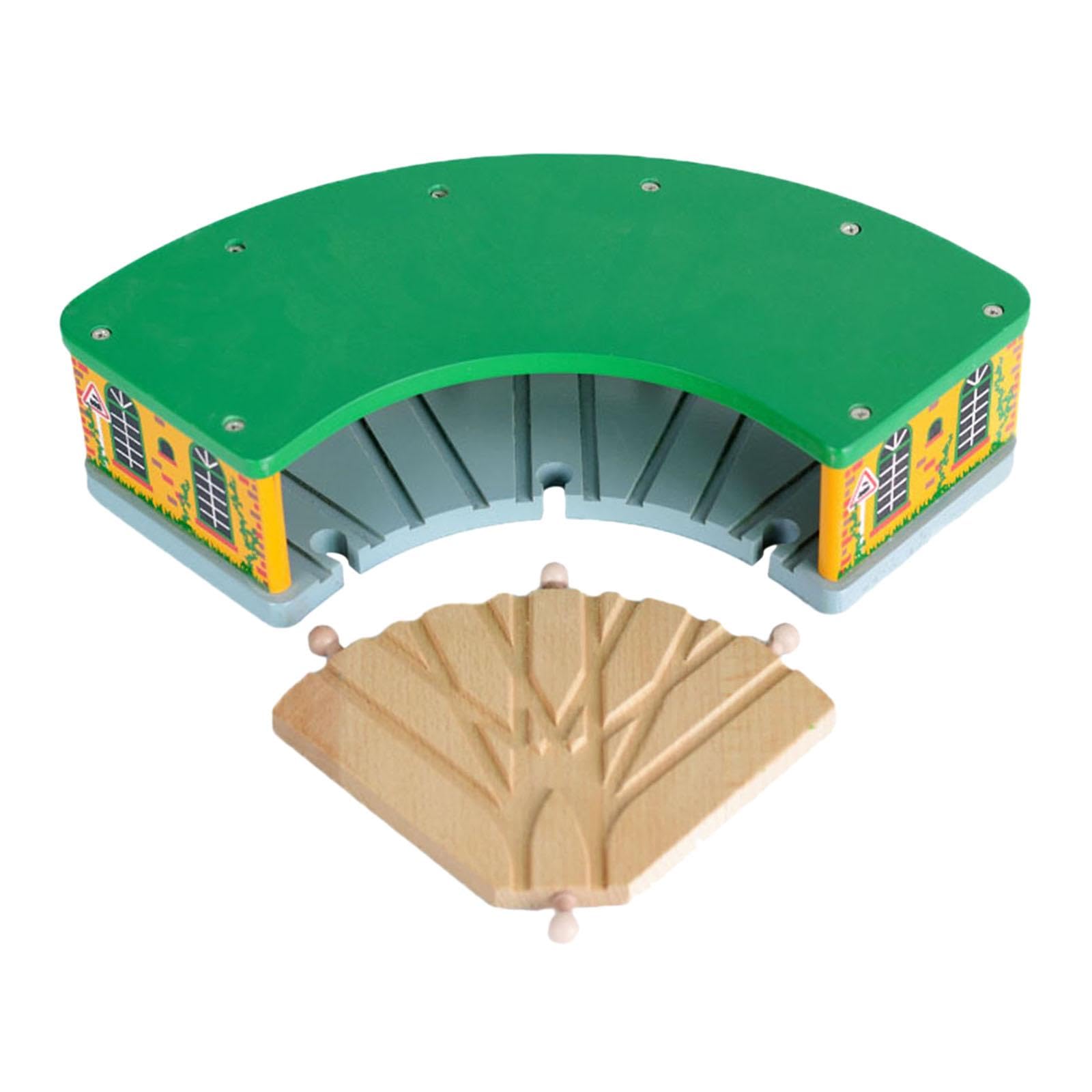 Wooden Train Shed House with 5-Way Switch Track - Compatible with Wooden Train Tracks, Beech Wood Building for Kids Ages 3+